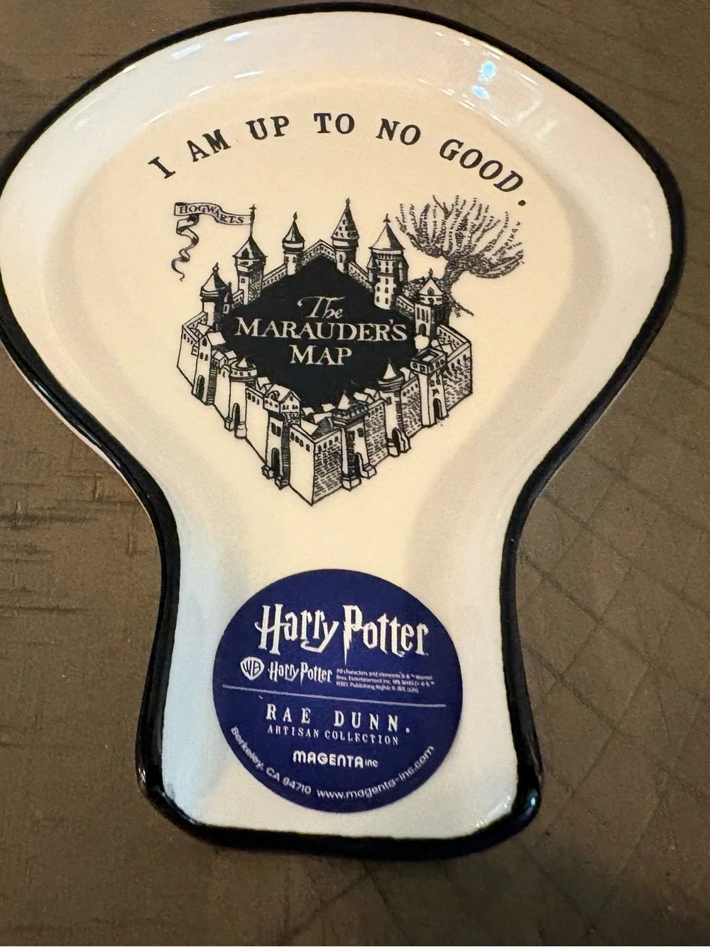 Rae Dunn White and Black Marauder's Map I AM UP TO NO GOOD Spoon Rest